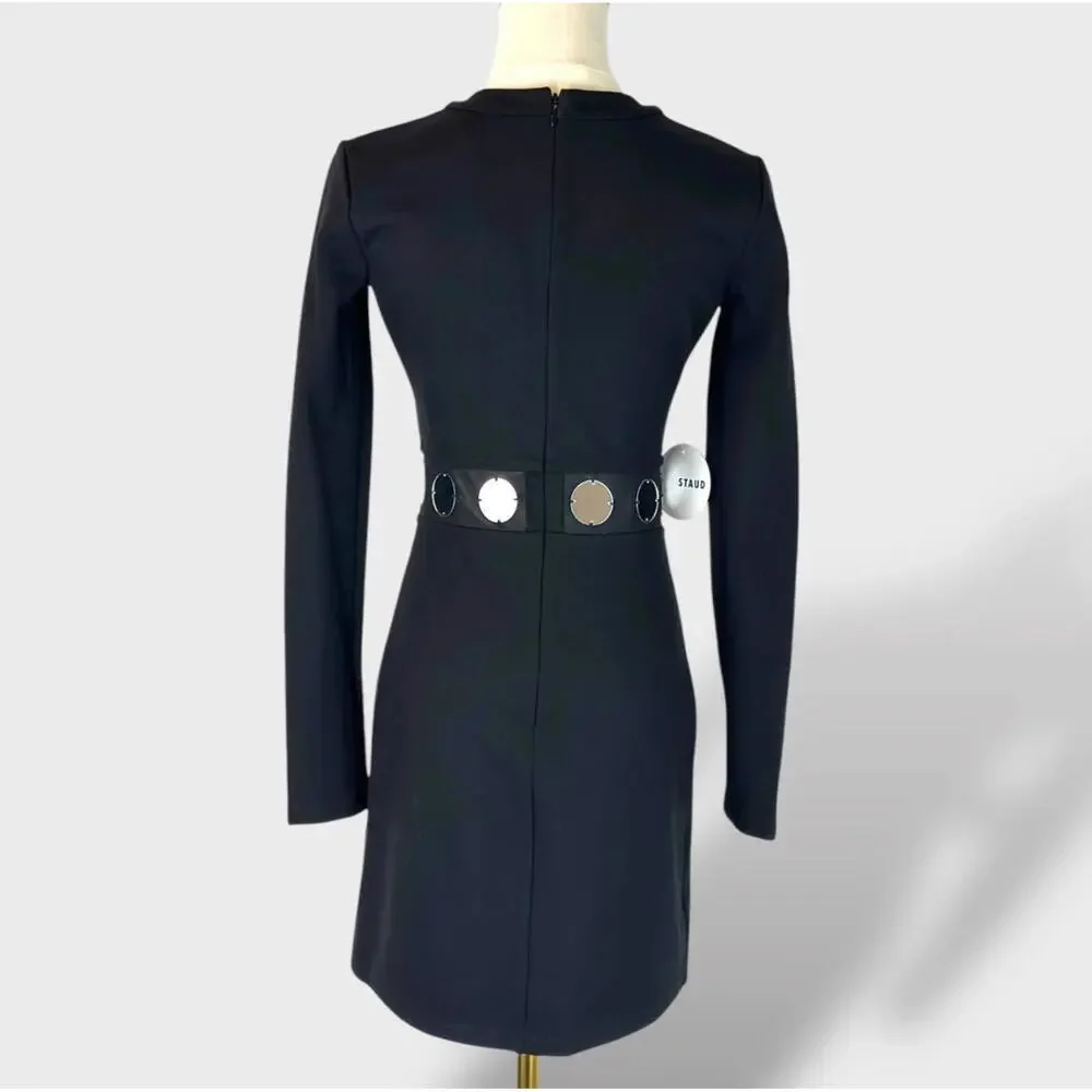 STAUD Black Long-Sleeve Mini Dress with Mirror Disk Accents - Picture 3 of 5
